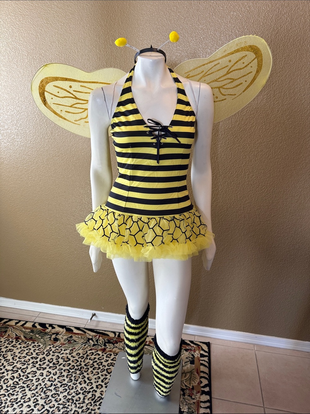 Y2K Vintage Leg Avenue Striped Bee Costume with Wings and Antennae